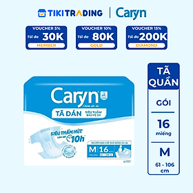 Tã/Bỉm dán người lớn siêu thấm Caryn dành cho người hạn chế khả năng đi lại Size M16 miếng