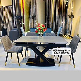 Mua Bàn ăn thông minh - Bàn ăn mặt đá ceramic bóng kéo dài 2 đầu kết hợp ghế Loft trám