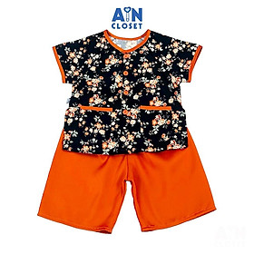 Bộ quần áo Bà ba Lửng bé gái họa tiết Hoa Nhí Đen lụa tằm - AICDBGPKUYTV - AIN Closet