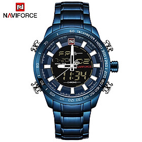 Đồng hồ thạch anh Màn hình kép sang trọng kỹ thuật số dành cho nam bằng thép không gỉ Chronograph chống nước NAVIFORCE