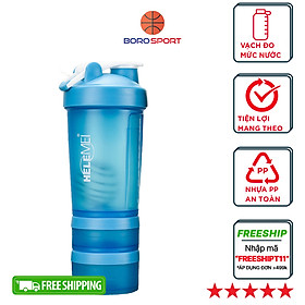 Bình nước thể thao tập gym bình lắc whey shaker với 2 ngăn đựng bột  tháo rời tiện lợi chất liệu nhựa PP cao cấp Cleacco 650ml - Tặng kèm lò xo lắc inox - Xanh