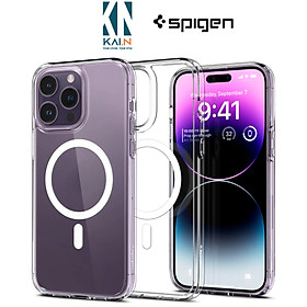 Ốp Lưng dành cho iPhone 14 Pro Max Spigen Crystal Hybrid MagFit Clear Case Chống Ố Vàng - Hàng Chính Hãng