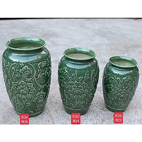 Mua Bình cắm hoa- trang trí  họa tiết khắc nổi hoa phù dung. Gốm sứ Bát Tràng