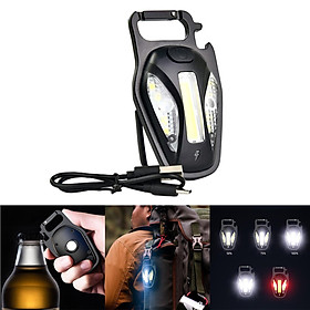 Portable LED Small Keychain Flashlight 5 Light Modes Rechargeable Lamp Folding Bracket COB Pocket Light for Emergency Outdoor Hiking Walking