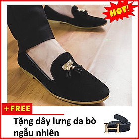 Giày Lười Nam Đẹp Đế Khâu Chuông Vàng Da Búc Màu Đen Sang Trọng - M124-BUCK(TL)-BUCK