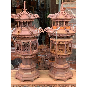 Cặp đèn thờ hình tháp mái chùa bằng gỗ cẩm đẹp long lanh kt cao 60×33cm 