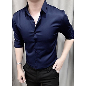 Mua Áo sơ mi nam trơn chất lụa bóng  Xanh đen  L tại Xưởng Quần Áo Đẹp   Tiki