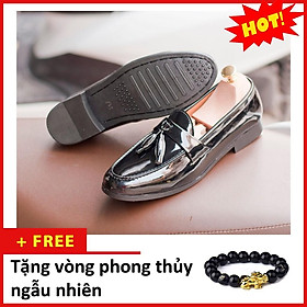 Giày Lười Nam Chuông Da Bóng Sang Trọng Đế Khâu Cao Cấp - M512-Kèm Vòng Tay Phong Thủy