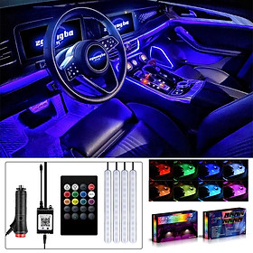 Bộ 4 dải đèn LED cho nội thất xe hơi - Bộ sạc USB - Multcolor - với chức năng âm thanh hoạt động - điều khiển từ xa không dây