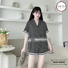 Bộ pijamas nữ áo cộc quần đùi họa tiết chấm bi chất lụa cao cấp Xumaki Store BO043B