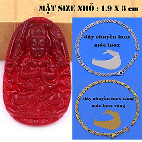 Mặt Phật Quan âm nghìn tay nghìn mắt pha lê đỏ 1.9cm x 3cm (size nhỏ) kèm vòng cổ dây chuyền inox vàng + móc inox vàng, Mặt Phật Quan âm