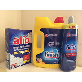 Combo Bột rửa bát Finish 2.5kg+Muối rửa bát Alio 2 kg+Bóng Finish 750ml +