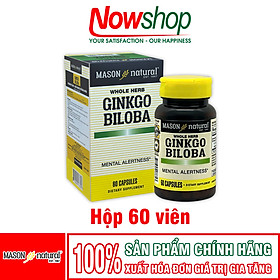 Ginkgo Biloba 125mg Mason Natural Hộp 60 viên giúp hoạt huyết dưỡng não giảm đau đầu chóng mặt
