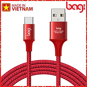 Cáp bện dù sạc nhanh Type-C Bagi dài 2m CS200 - Hàng chính hãng Bagi