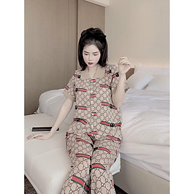 Bộ Pijama lụa Mango mặc nhà cộc tay quần dài cao cấp