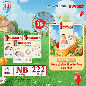 Combo 3 gói Tã/bỉm dán sơ sinh Huggies Skin Perfect NB 70+4 miếng với 2 vùng thấm giảm kích ứng da