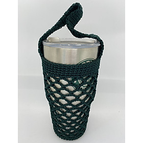Mua TÚI ĐỰNG LY GIỮ NHIỆT HANDMADE BẰNG SỢI DỆT HOẠ TIẾT LƯỚI NHIỀU MÀU (SẢN PHẨM KHÔNG BAO GỒM LY GIỮ NHIỆT) - Màu xanh cổ vịt lá