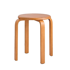 Ghế đẩu tròn bằng gỗ, thiết kế đơn giản có thể xếp chồng lên nhau, chân ghế có lớp đệm EVA chống trượt-Màu vàng