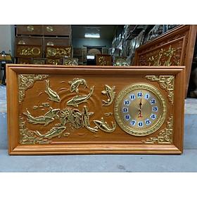 Mua Tranh đồng hồ treo tường trạm khắc cửu ngư bằng gỗ gõ kt 41×81×4cm