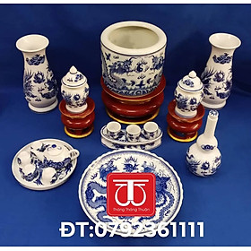 Mua BỘ BÁT HƯƠNG VẼ RỒNG (ĐK BÁT: 16 18 20) ĐẾ GỖ SƠN SON THẾP VÀNG  ĐẾ CAO 12CM