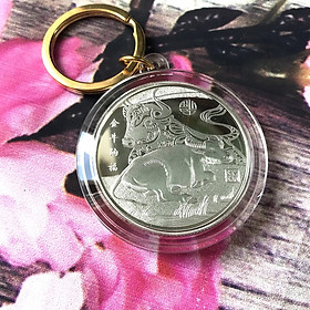 Móc khóa Xu con Trâu màu bạc, dùng để treo chìa khóa, chất liệu Niken, là xu phong thủy giúp làm tăng may mắn, thẩm mỹ cho người dùng - SP002385