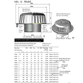 Phễu thoát nước mưa, thoát nước máng xối, ban công, hành lang, sân thượng bằng inox sus304 đủ kích cỡ ống