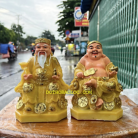 Tượng Thần tài Thổ Địa đá Việt Nam cao 19cm ( Xanh – Vàng)Bộ sản phẩm gồm 2 tượng