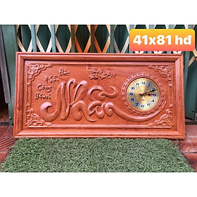 Đồng hồ treo tường chữ nhẫn gỗ hương đỏ kt 41×81×3cm