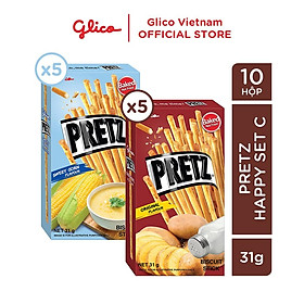 Bánh que nướng giòn mix 2 vị khoai tây và bắp GLICO Pretz Combo Happy Set