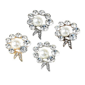 4x Floral Crystal Pearl Accessory Flatback Rhinestone Embellishment 27x35mm
