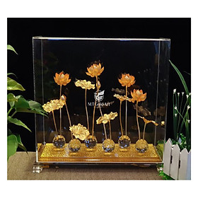 Hồ hoa sen dát vàng (47x16x39cm) MT Gold Art- Hàng chính hãng, trang trí nhà cửa, quà tặng dành cho sếp, đối tác, khách hàng, sự kiện