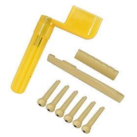 1 Set Acoustic Guitars Slotted Saddle Nut Beige with Bridge Pins and String Winder