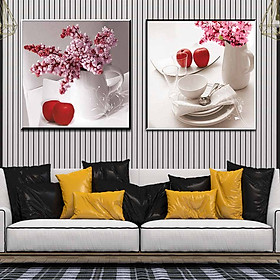 Bộ 2 tranh canvas treo tường Decor Bình hoa trang trí phòng ăn, phong cách hiện đại - DC054