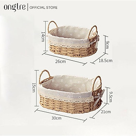 Giỏ mây lót vải có lót ONGTRE đựng đồ dùng nhỏ, giỏ picnic, decor phòng khách