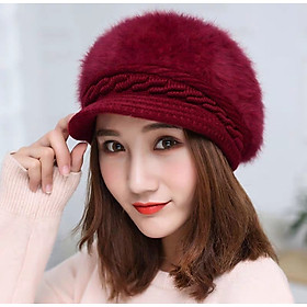 Mũ len nón bere nữ lưỡi trai lông thỏ 2 lớp thời trang Hàn Quốc dona21120602