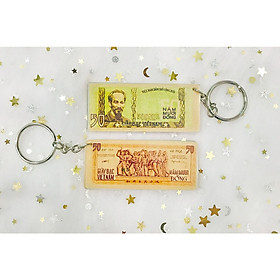 MÓC KHÓA HÌNH TIỀN XƯA - Tờ tiền 50 đồng Bác Hồ cười