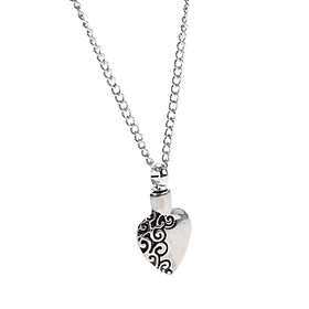 Vintage Flower Carving Urn Heart Pendant for Ash Cremation Chain Necklace