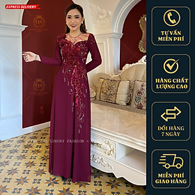 Áo Dài Dạ Hội Đẳng Cấp Trung Niên Dự Tiệc Đỏ Mận Nelly Dress