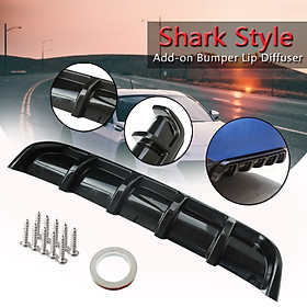 Universal 25"x5" Glossy Black Rear Shark Curved Addon Bumper Lip Diffuser 6 Fin
