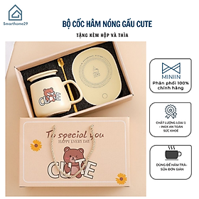 Mua Bộ Cốc Hâm Nóng Kèm Đế Điện Thông Minh - Tặng Thìa Mạ Vàng Cao Cấp - Cốc Uống Trà - Cafe - Sữa Nóng- Set Quà Tặng Ý Nghĩa- Hàng Chính Hãng MINIIN