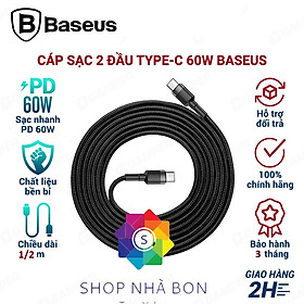 Cáp sạc Baseus 60W USB C sang Type-C cho điện thoại
