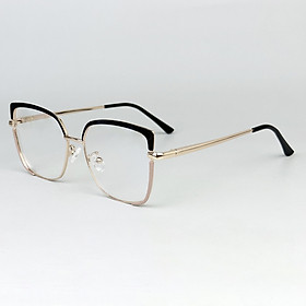 Gọng Kính Cận Giả Cận Nữ BLUE LIGHT Mắt Mèo Vuông To Gọng Kim Loại Đen Vàng Chống Ánh Sáng Xanh
