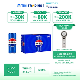 Thùng 24 Lon Nước Ngọt Có Gaz Pepsi lon xanh (320ml/lon)