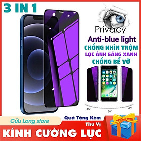 Mua Kính Cường Lực Chống Nhìn Trộm Lọc Ánh Sáng Xanh Bảo Vệ Mắt 3 trong 1 cho ip 11 12 13 Pro Max XSMAX miếng dán bảo vệ chống vân tay bể vỡ cao cấp 9d full