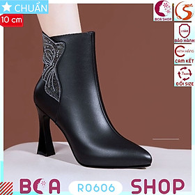 Bốt nữ cổ lỡ cao gót 10 phân màu đen RO606 ROSATA tại BCASHOP đính đá sang