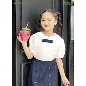 Áo sơ mi bé gái tay viền trắng kem đồng phục học sinh nữ - GDP042 Áo - 10Y33-38 kg
