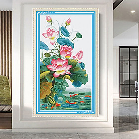 Tranh thêu chữ thập Hoa sen DX1275, kích thước 67 x 120 cm