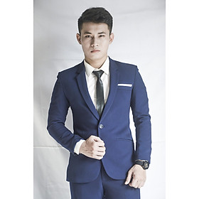 Bộ vest nam 1 nút màu xanh đen đậm ôm body chất liệu co dãn thoáng mát