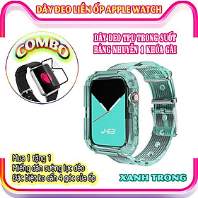 Dây Đeo liền ốp cho Apple Watch size 38/40/42/44mm TPU trong suốt nhuyễn 1 khóa gài_Xanh Trong (tặng dán KCL theo size)