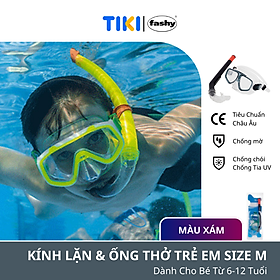 Kính lặn trẻ em kèm ống thở nhập khẩu từ Đức thương hiệu Fashy, đạt tiêu chuẩn chất lượng Châu Âu, thiết kế phù hợp lặn hồ, biển cho cả bé trai và bé gái từ 6-12 tuổi size M nhiều màu